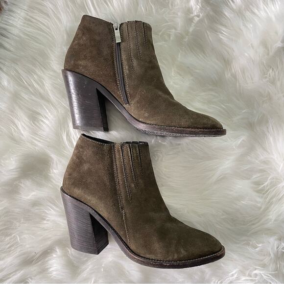 Aquatalia | Womens Loren Waterproof Block Heel Bootie Boots Olive Green Suede 10 - Picture 6 of 10